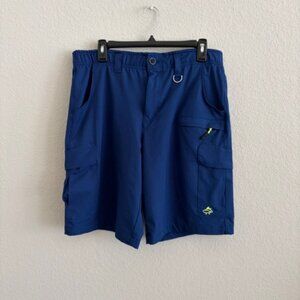Loco Kaile Cargo Shorts 34 Blue Flat Front Stretch Performance Fishing Outdoor